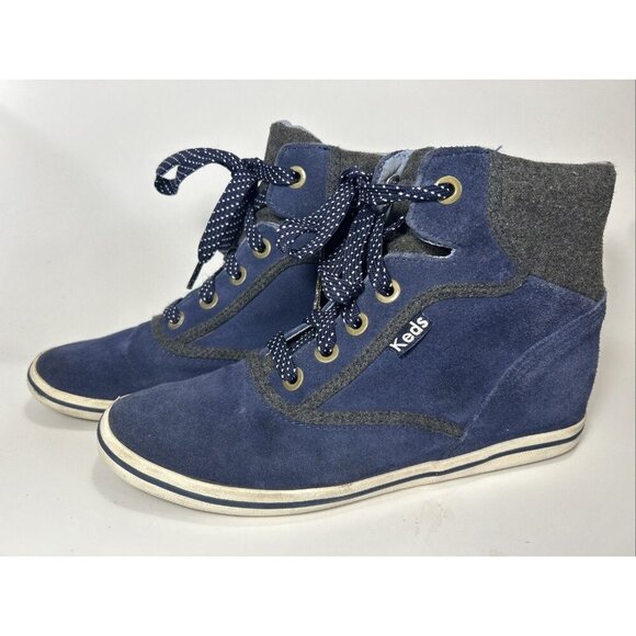 Meds High Top Hidden Wedge Rookie Shoe Navy Blue Suede Size 8 - Picture 1 of 9